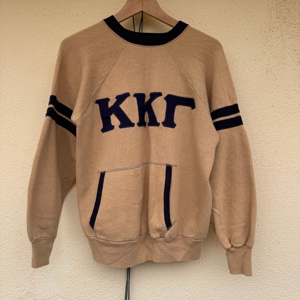 Vintage 50s 60s KKG Raglan Sweatshirt Tan Navy Sorority Fraternity Size Medium
